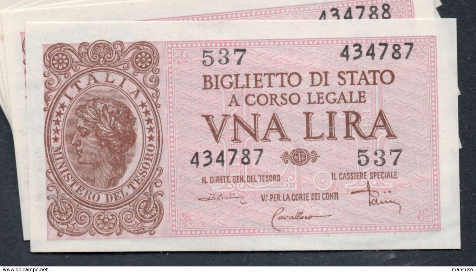 UNA LIRA 1944 DI CRISTINA - CAVALLARO - PARISI - FDS - Italië – 1 Lira