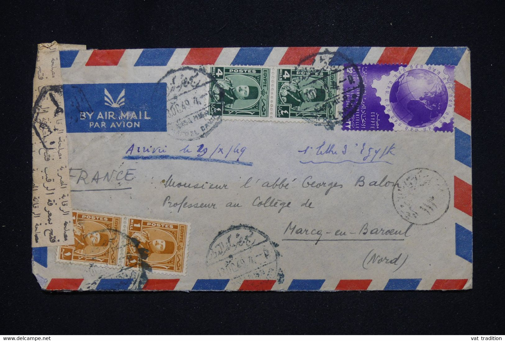 EGYPTE - Enveloppe Pour La France En 1949 Avec Contrôle Postal - L 120491 - Briefe U. Dokumente