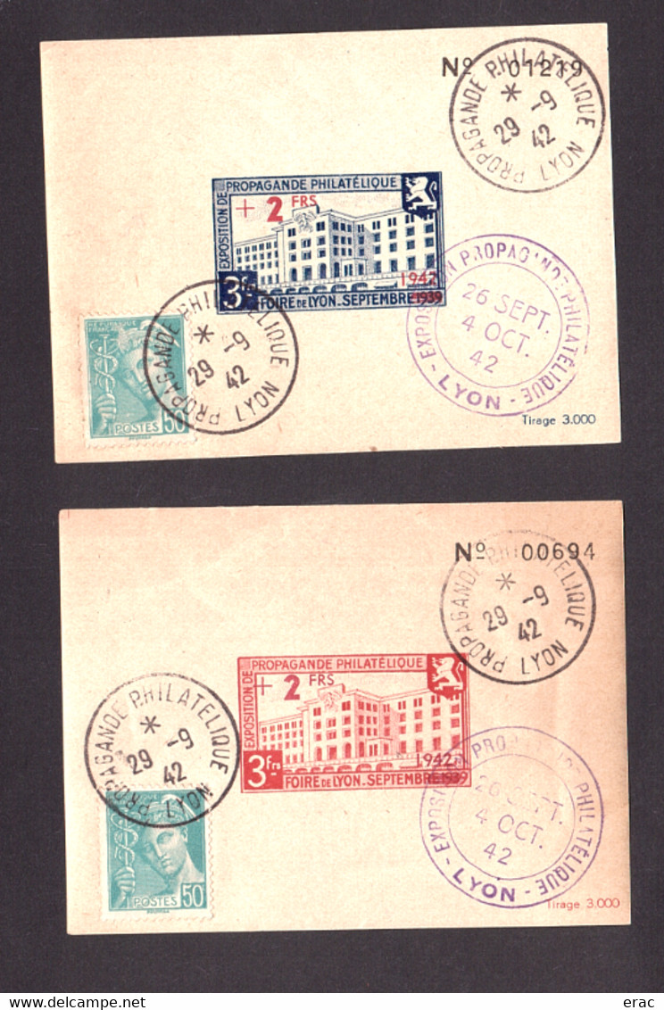 2 Feuillets De La Foire De Lyon 1942 - Numérotés - Philatelic Fairs