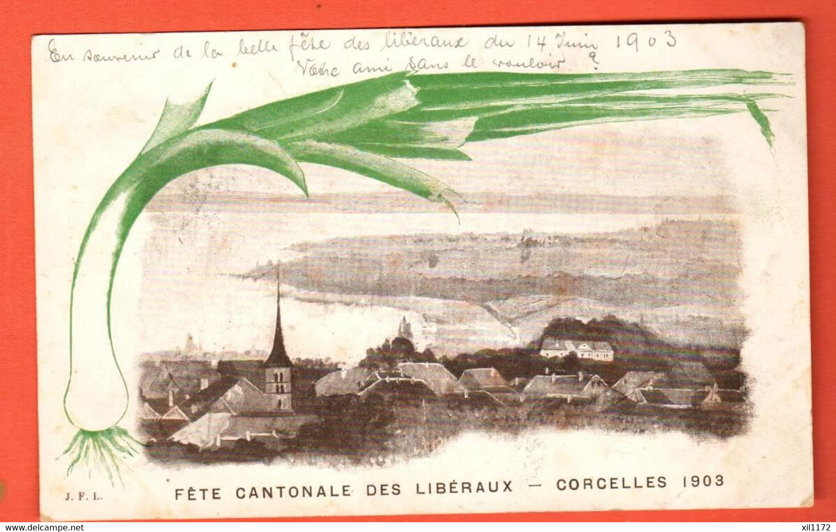 ZBA-04 RARE Fête Cantonale Des Libéraux. Politique. Circ. Corcelles 1903 Vers Corcelles Neuchâtel Corcelles-Cormondrèche - Corcelles