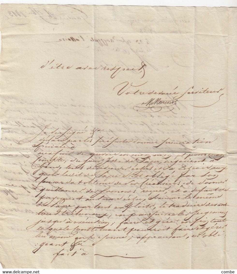 LETTRE. BELGIQUE. 26 SEPT 1828. GAND POUR PARIS. TAXE 6. SIGNATURE M.MARINOT - 1794-1814 (Période Française)