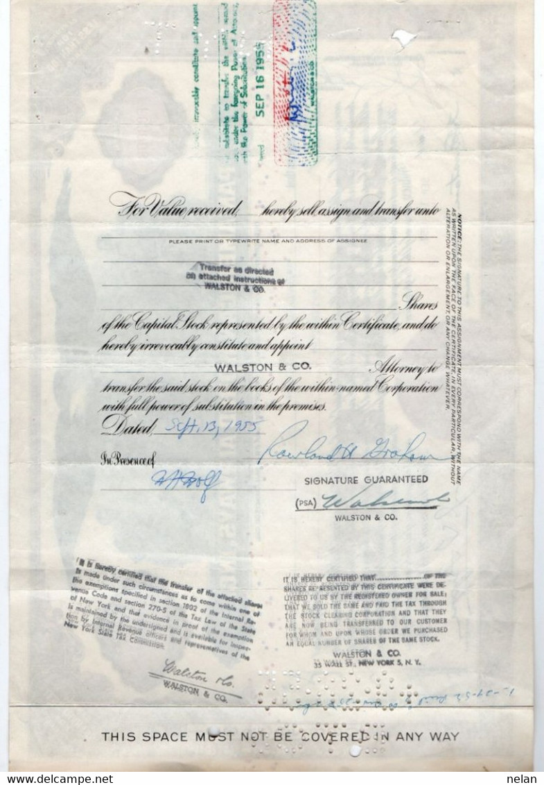 PAN AMERICAN WORLD AIRWAYS , INC.- CERTIFICATE TRANSFERABLE NEW YORK - SAN FRANCISCO -1952 - Aviazione