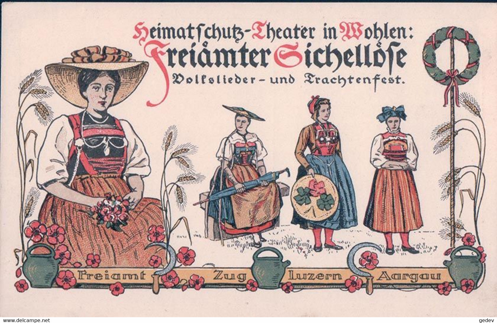 Wohlen AG, Freiämter Volfslieder Und Trachtenfest, Femmes En Costume, Litho (1916) - Wohlen