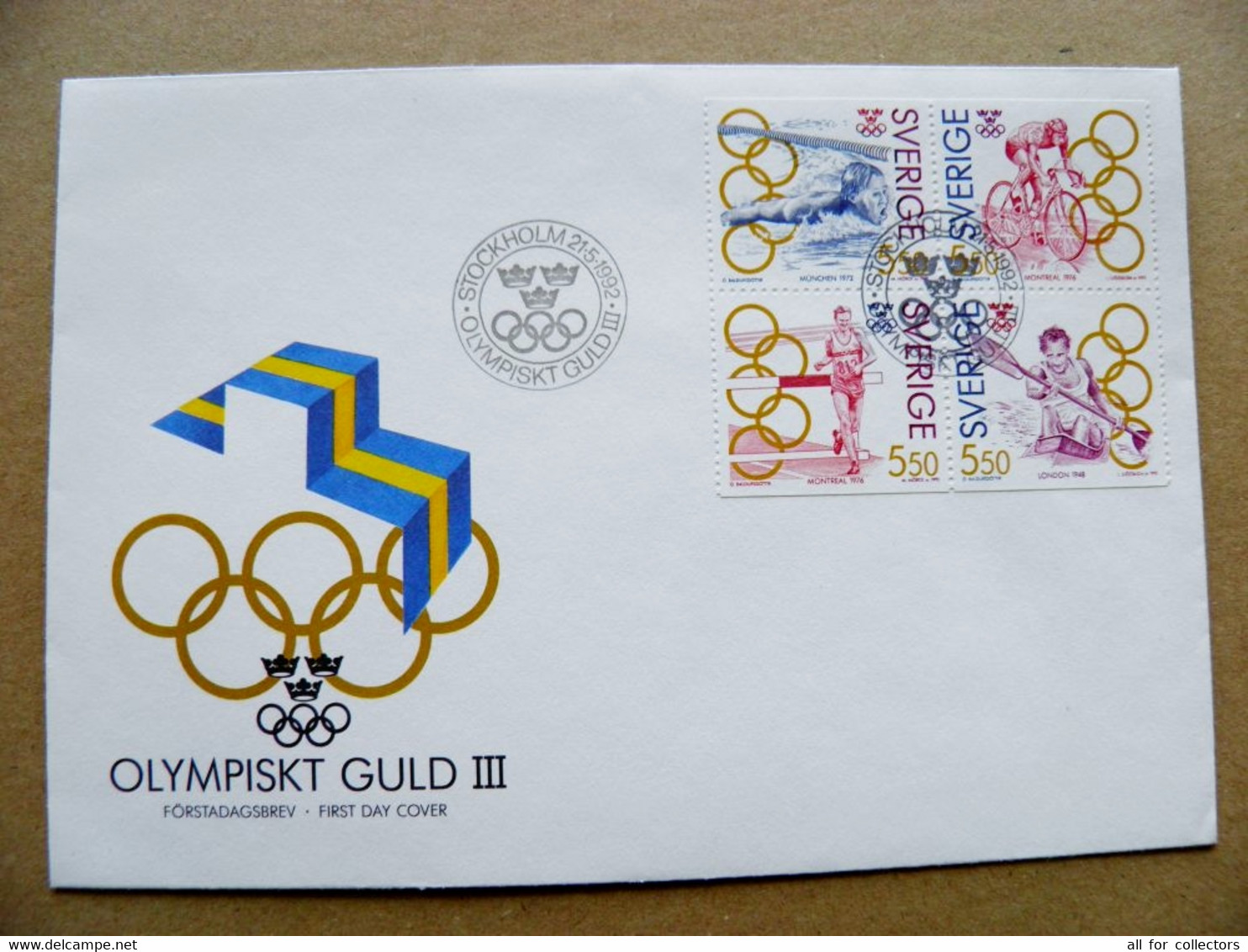 Cover Sweden Special Cancel 1992 Sport Olympic Games Barcelona Fdc Swimming Bicycle Cycling Canoe Cayak Run Athletics - Cartas & Documentos