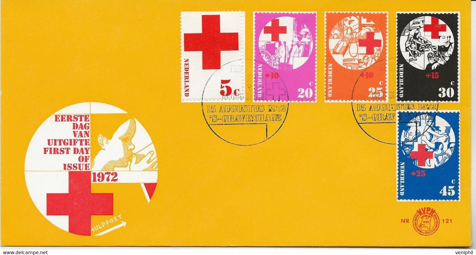 PAYS-BAS -LETTRE FDC AFFRANCHIE SERIE CROIX ROUGE N° 966 A 970 - ANNEE 1972  TTB - Red Cross