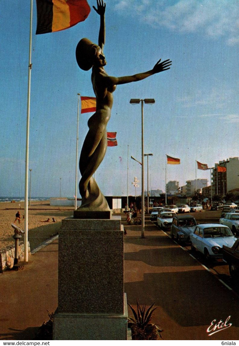 9708 CANET  PLAGE Statue "La Fille Du Soleil Et De La Mer" Sculpteur Vanczak    (recto-verso) 66 Pyrénées Orientales - Canet En Roussillon