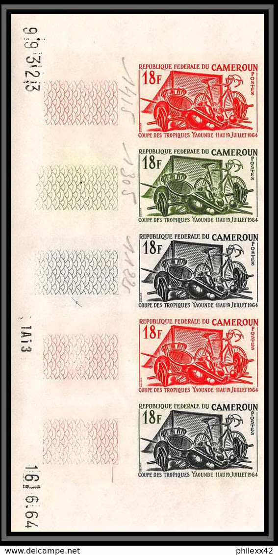 92800 Cameroun N°382 Coupe Football Soccer Des Tropiques 1964 Velo Cycling Bande 5 Essai Proof Non Dentelé ** MNH Imperf - Cameroun (1960-...)