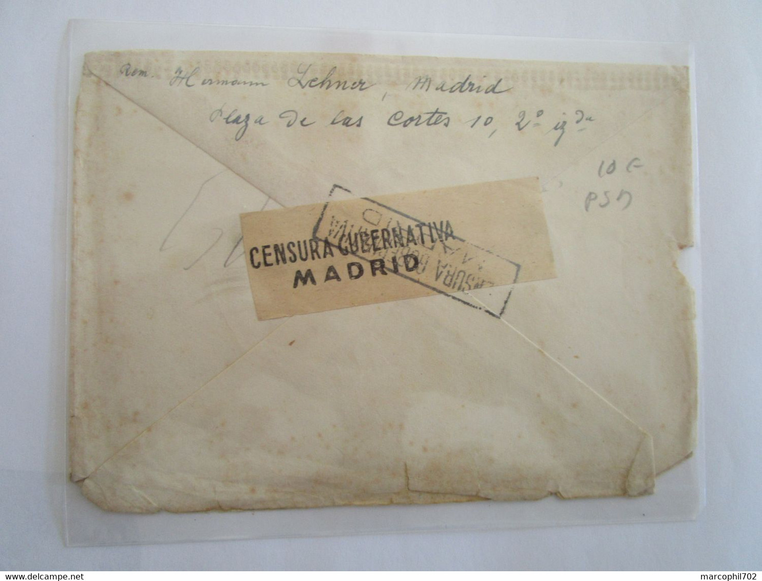 Lettre Evsc D'espagne Avec Censure Gubernativa Madrid 1945 - Marques De Censures Républicaines