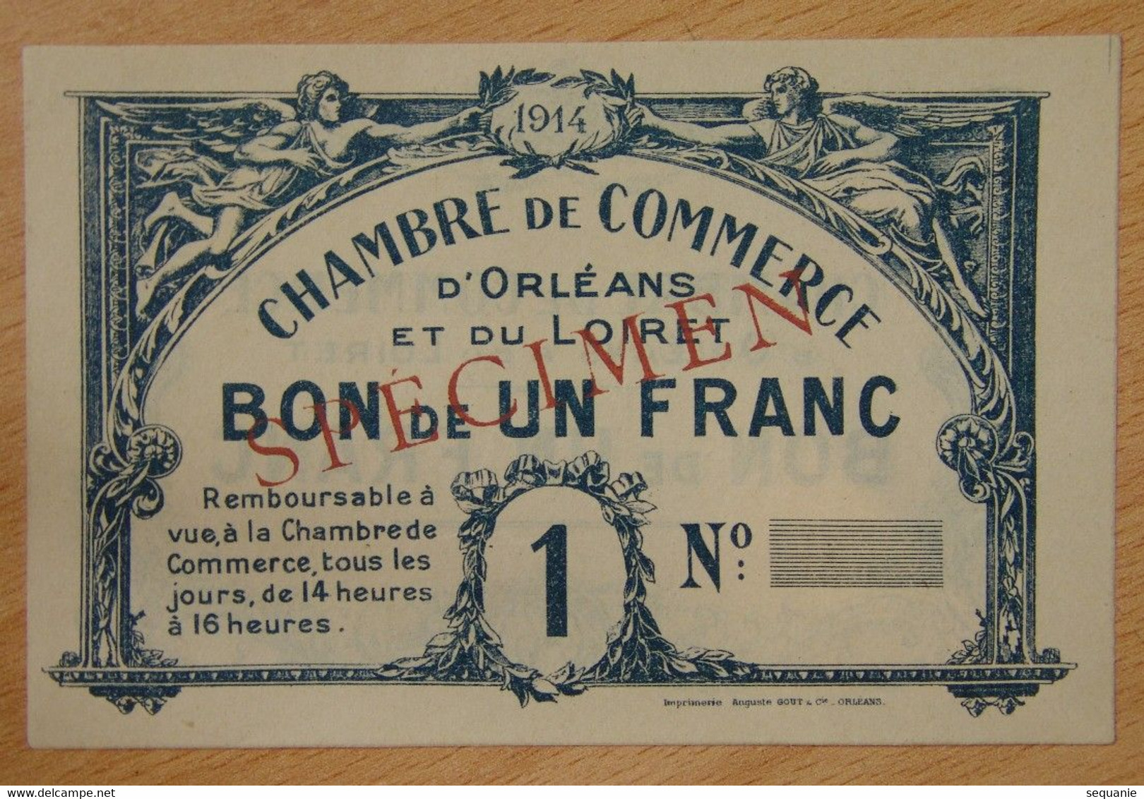 ORLÉANS ( Loiret 45) 1 Franc Chambre De Commerce 1914 SPECIMEN - Chambre De Commerce