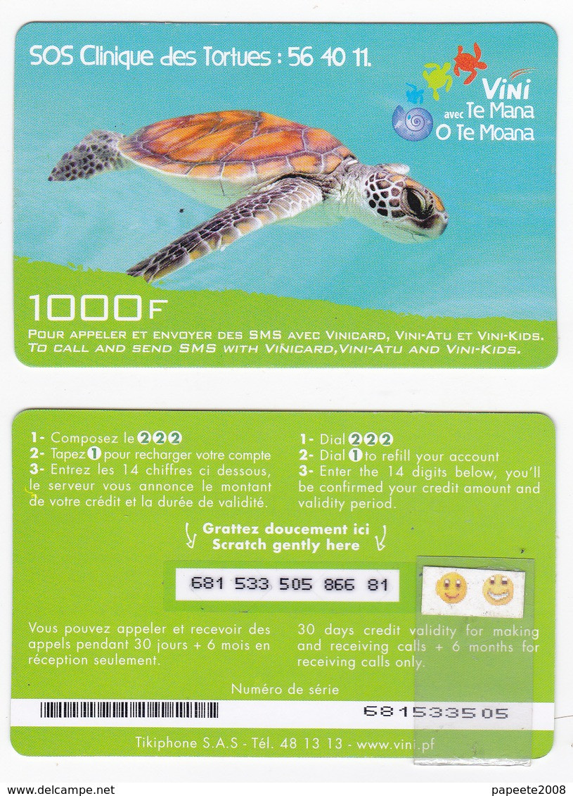 VINI Recharge De 1 000 FCFP - Verte / Tortue - Cartonnée - 1° Mle 12/2008 - Luxe - Polynésie Française