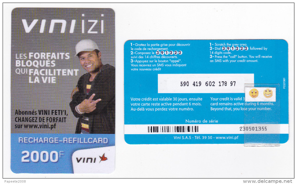 VINI - Recharge De 2000 FCFP - VINIIZI / Bleue / Cartonnée - 01 / 2014 - Luxe - Polynésie Française