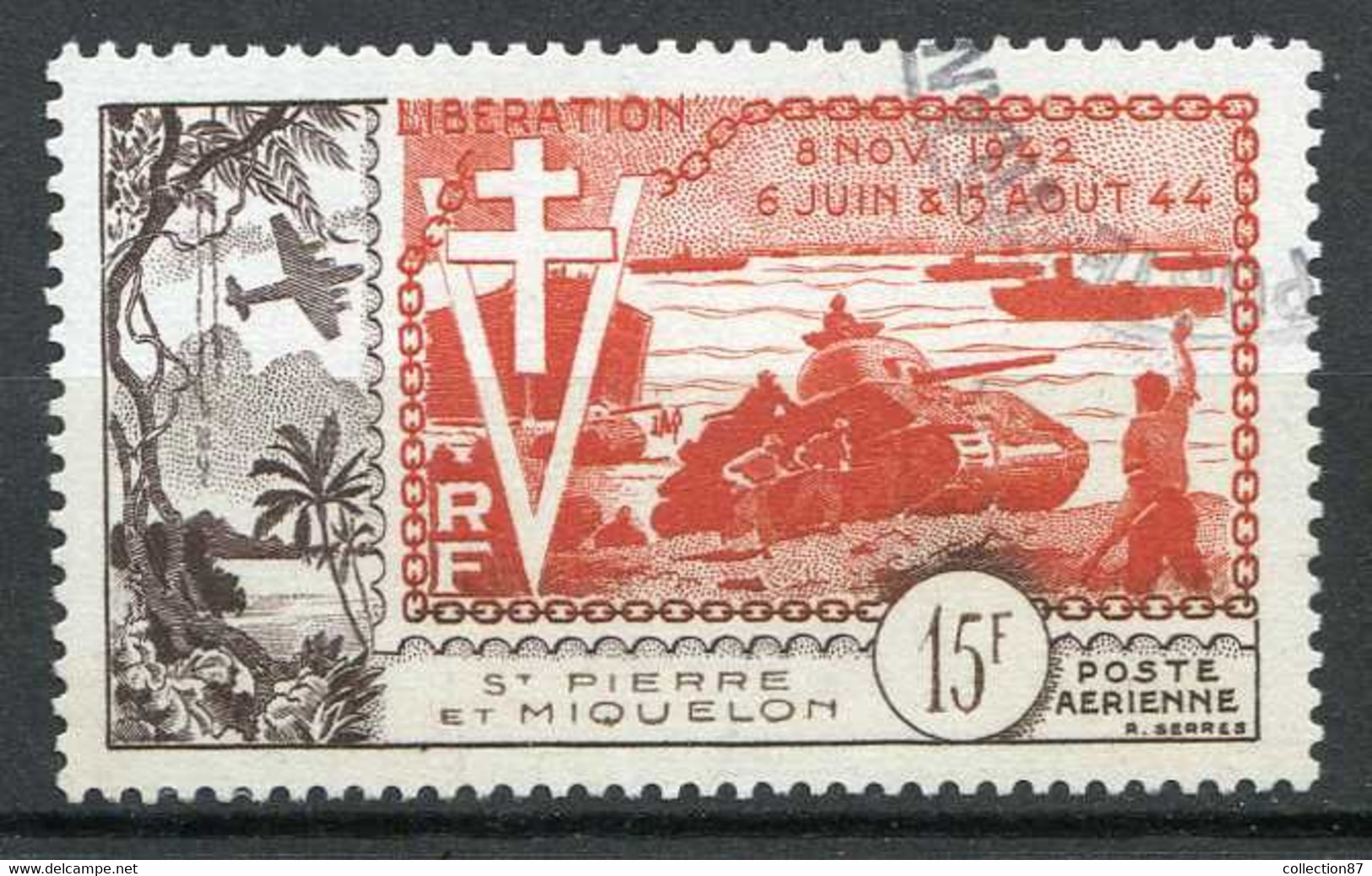 SAINT PIERRE Et MIQUELON < PA N° 22 < Ø Oblitéré Used Ø > COTE 16.50 € < LIBERATION < DEBARQUEMENT 1944 - CHAR TANK - Used Stamps