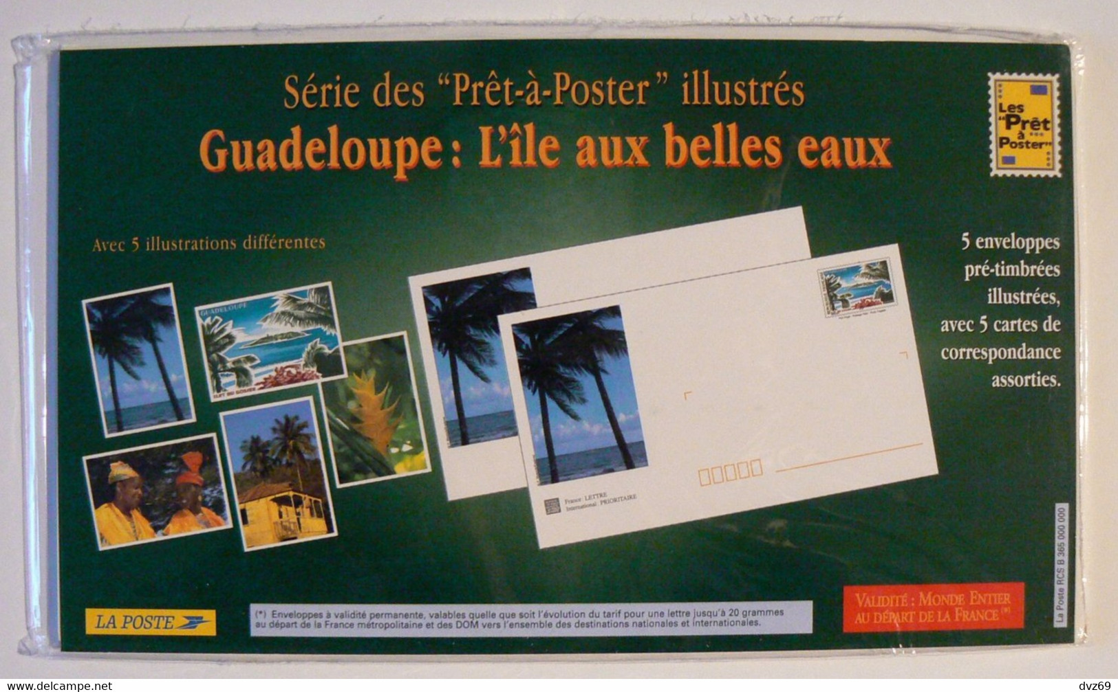 GUADELOUPE, 5 Enveloppes Pré-timbrées Illustrées + Cartes Assorties, Encore Sous Blister D'origine, TB. - Lots Et Collections : Entiers Et PAP