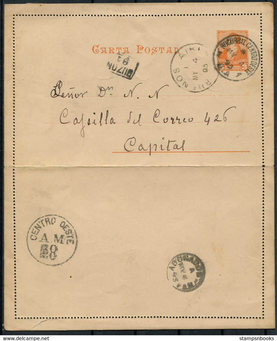 1893 Argentina 3c RIVADAVIA Stationery Lettercard Sucursal Centro Oeste, Buenos Aires - Abonados Centro Oeste - Storia Postale