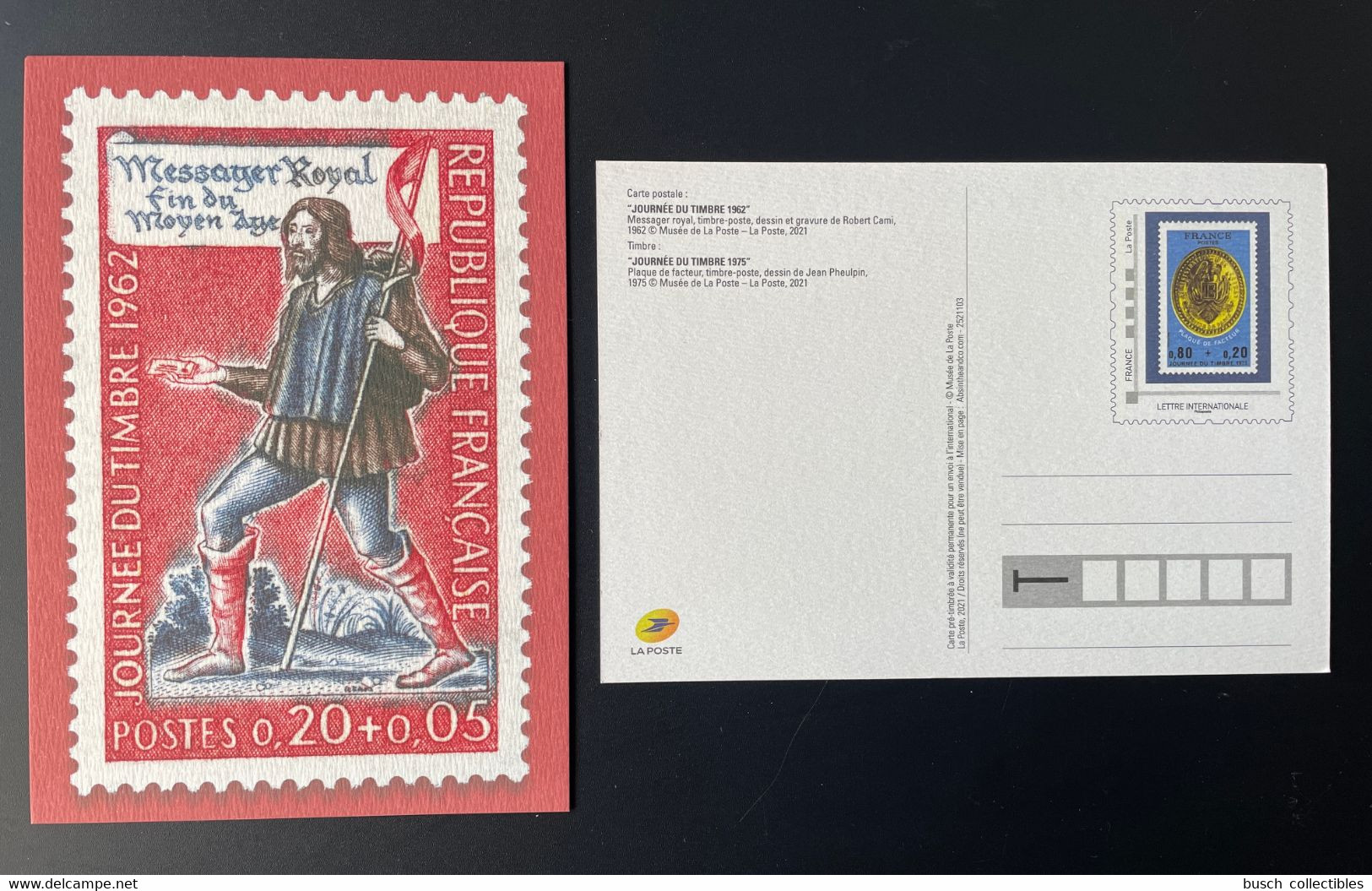 France 2021 - Carte Postale Entier Journée Du Timbre 1962 Messager Royal Fin Du Moyen Âge - Pseudo-interi Di Produzione Ufficiale