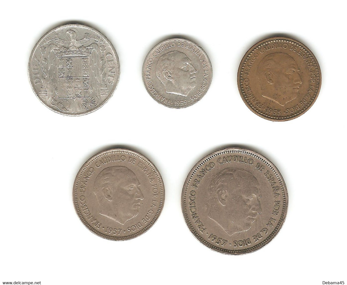 74/ Espagne : Caudillo : 10 Centimos 1953,1959 - 1 Peseta 1953 - 5 Pesetas 1957 - 25 Pesetas 1957 - 10 Centimos