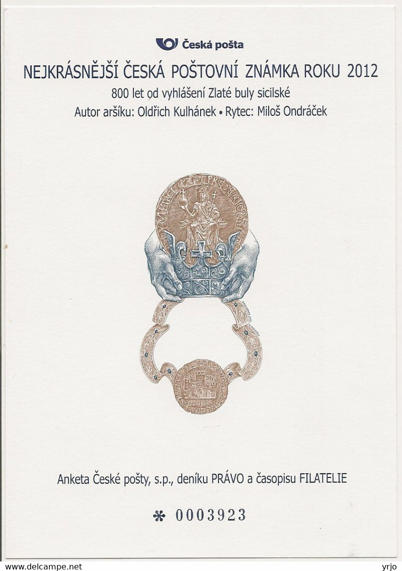 Special Sheet POFIS ACP 20 - Most Beautiful Czech Stamp Of 2012 - Sonstige & Ohne Zuordnung