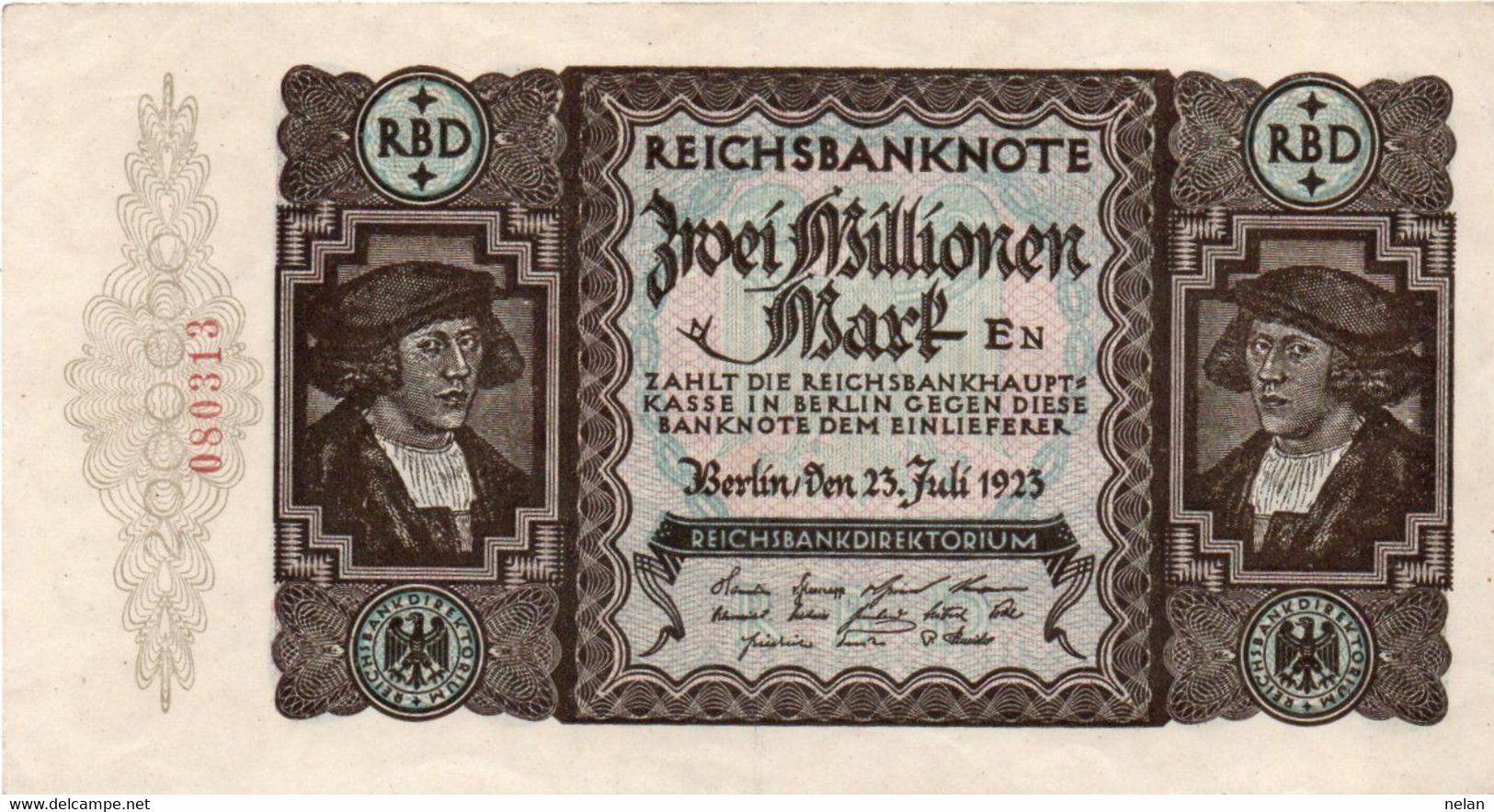 GERMANIA 2000000 MARK 1923 - Wor:P-89a.1, Ros:R-89a XF++ - 2 Miljoen Mark