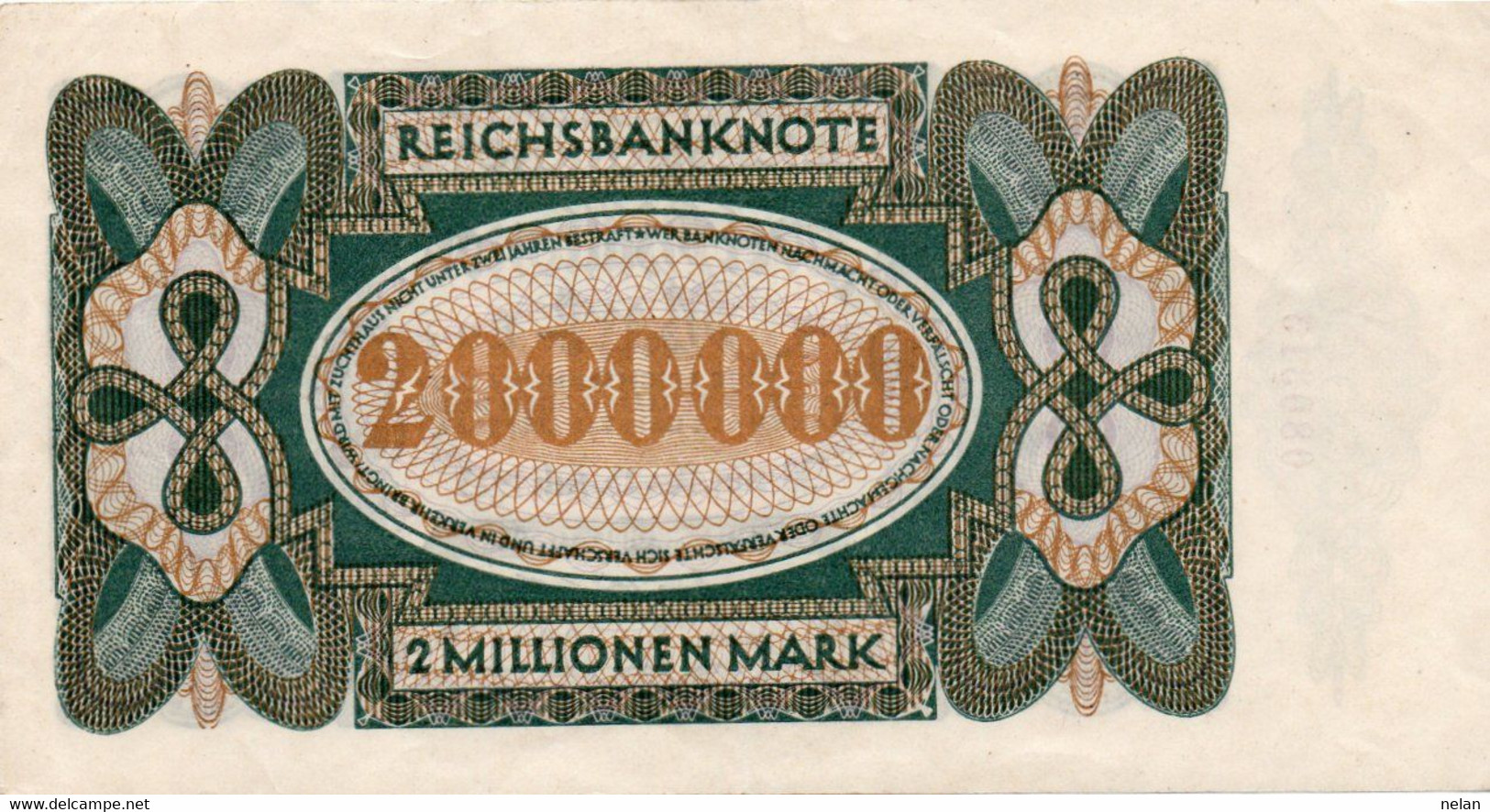 GERMANIA 2000000 MARK 1923 - Wor:P-89a.1, Ros:R-89a XF++ - 2 Miljoen Mark