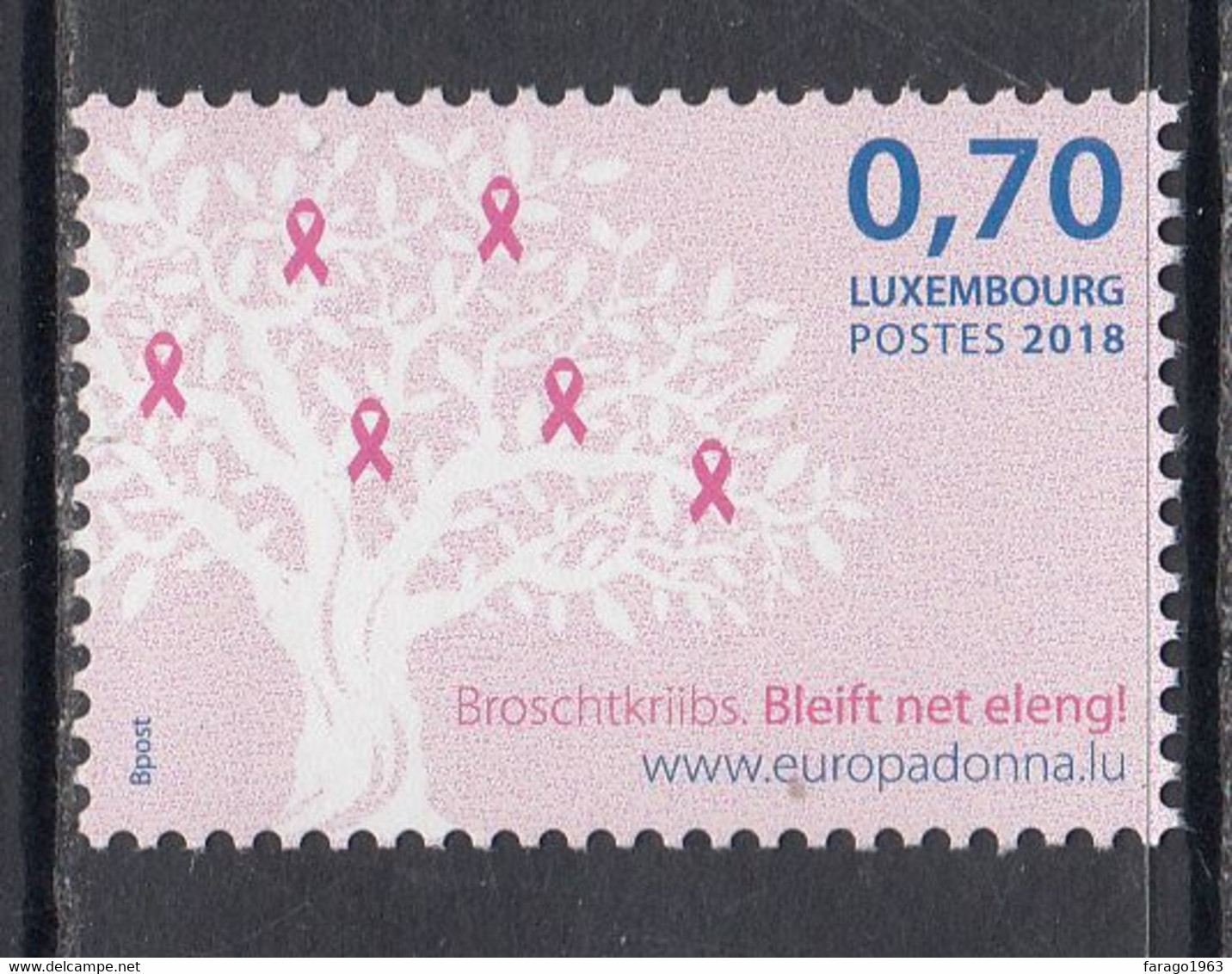 2018 Luxembourg Preventing Breast Cancer Health Complete Set Of 1 MNH @ Below Face Value - Nuevos