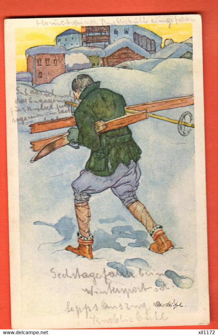 ZPL-14  Winterfreuden In Schweiz Sport D'hiver En Suisse  Humour. Circulé St.-Moritz 1925 - Port