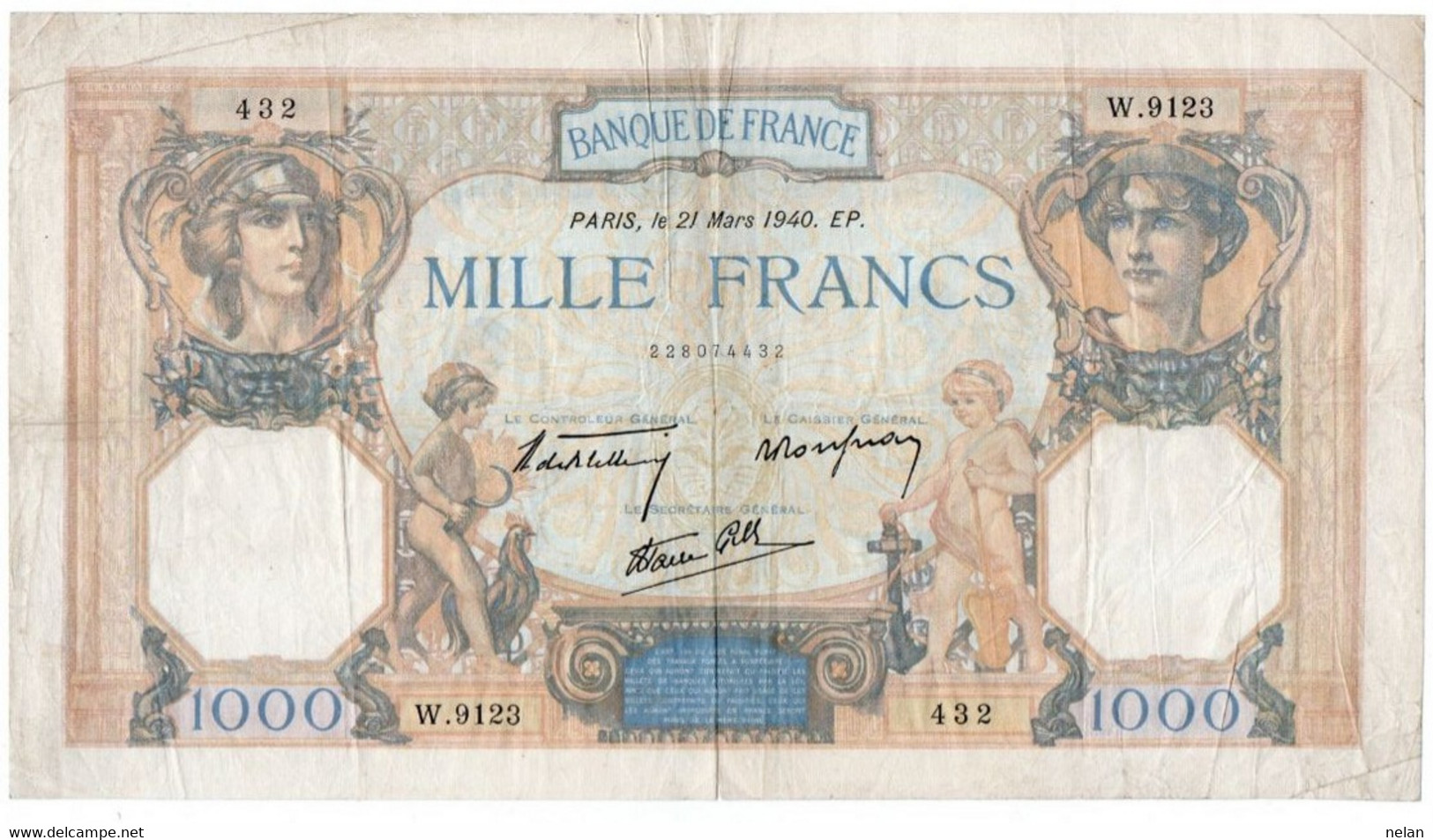 FRANCE 1000 FRANCS 1940 P-90  Circ. - 1 000 F 1927-1940 ''Cérès Et Mercure''