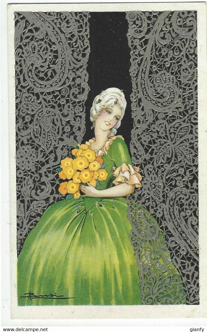 DONNA CON FIORI E PIZZI 1915 ILLUSTRATORE BUSI - Busi, Adolfo