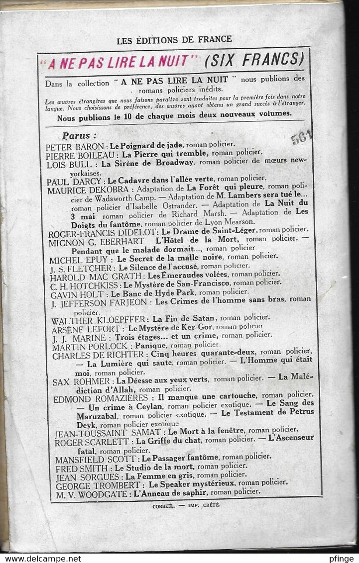 Trois étages... Et Un Crime Par J.J. Marine - Collection A Ne Pas Lire La Nuit - S.E.P.E.