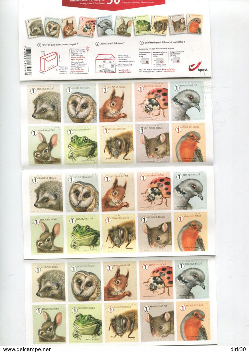 Belgie Boekje B172 BOEKJE VAN 50 ZEGELS  Mnh 4951/60 Birds Rabbit Owl Hedgehog Squirl Mouse Bee Ladybug Frog - Ohne Zuordnung