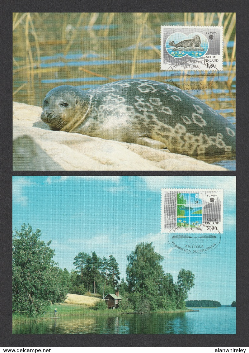 FINLAND 1986 EUROPA / Protection Of Nature & Environment: Set Of 2 Maximum Cards #5 & #6 CANCELLED - Tarjetas – Máximo