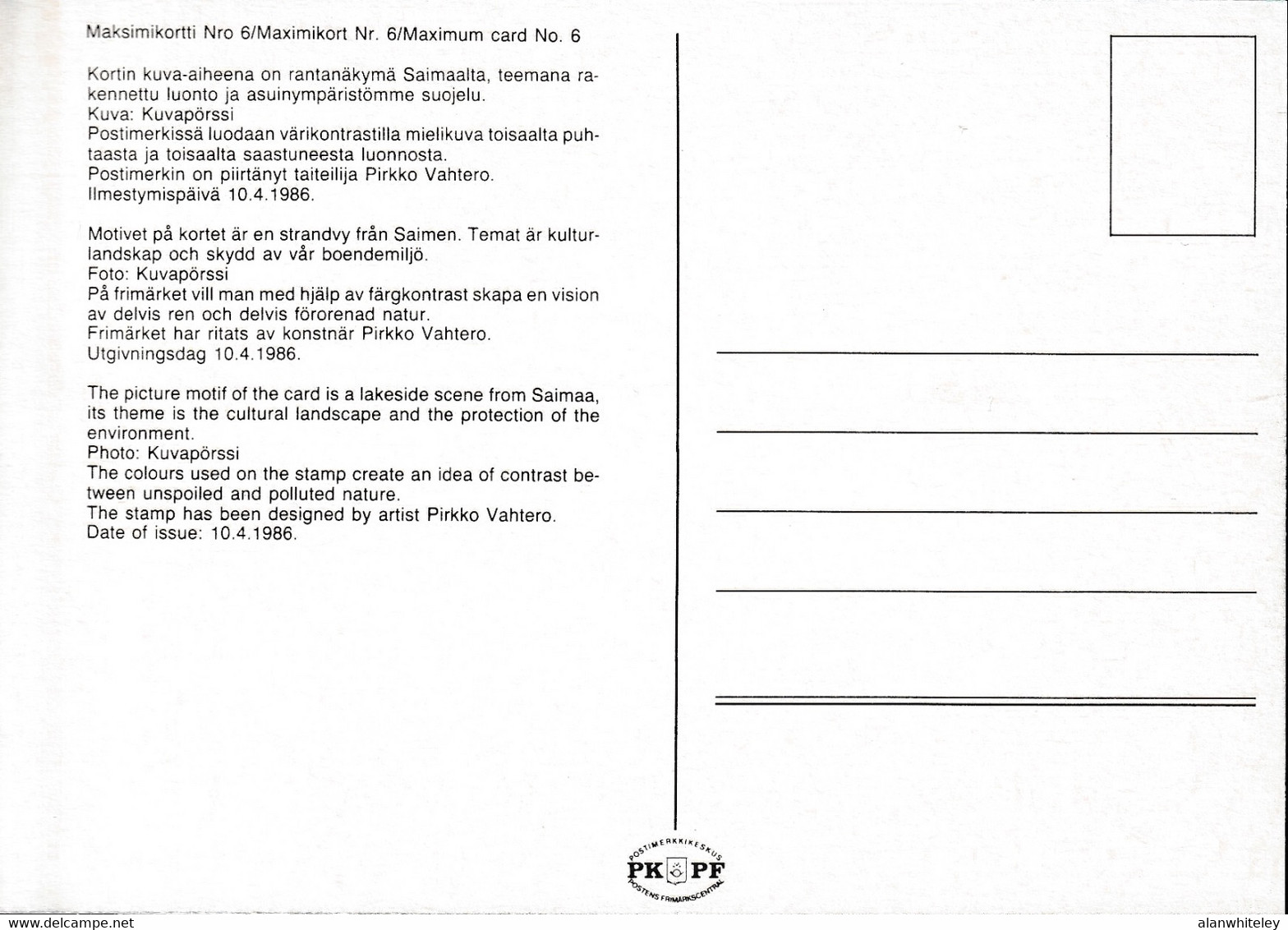 FINLAND 1986 EUROPA / Protection Of Nature & Environment: Set Of 2 Maximum Cards #5 & #6 CANCELLED - Maximum Cards & Covers