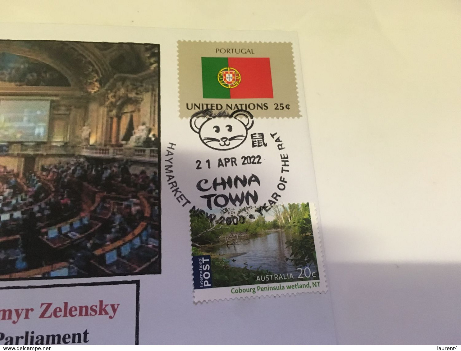 (3 H 28) UKRAINE President Address To Portugal Parliament (21st April 2022) With OZ Map Stamp + Portugal Flag Stamp - Brieven En Documenten