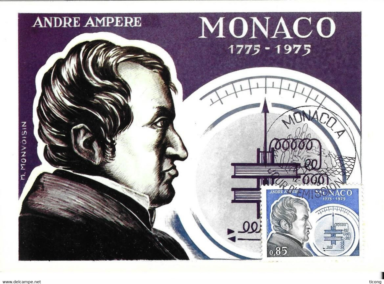 MONACO 1975 - CARTE MAXIMUM ANDRE AMPERE MATHEMATICIEN FRANCAIS, EDITIONS CEF NICE, VOIR LES SCANNERS - Lettres & Documents