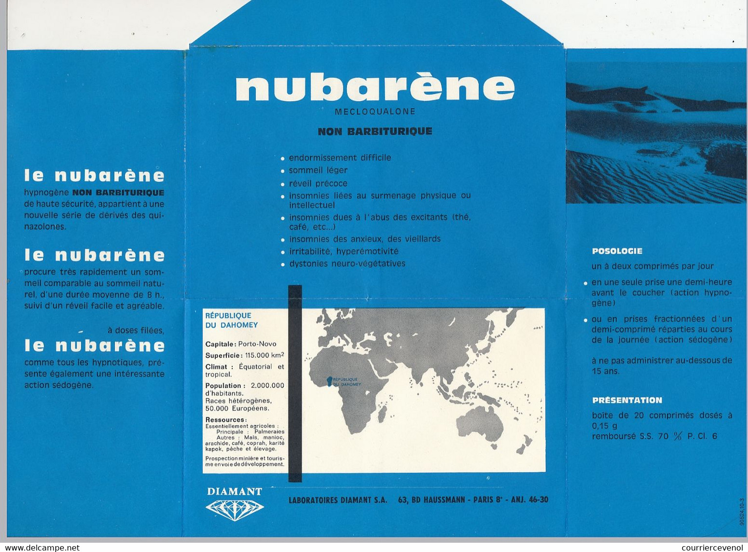 DAHOMEY => Document Publicitaire NUBAREME Affr Composé Depuis Porto-Novo R.P 3/4/1962 Pour France - Bénin – Dahomey (1960-...)