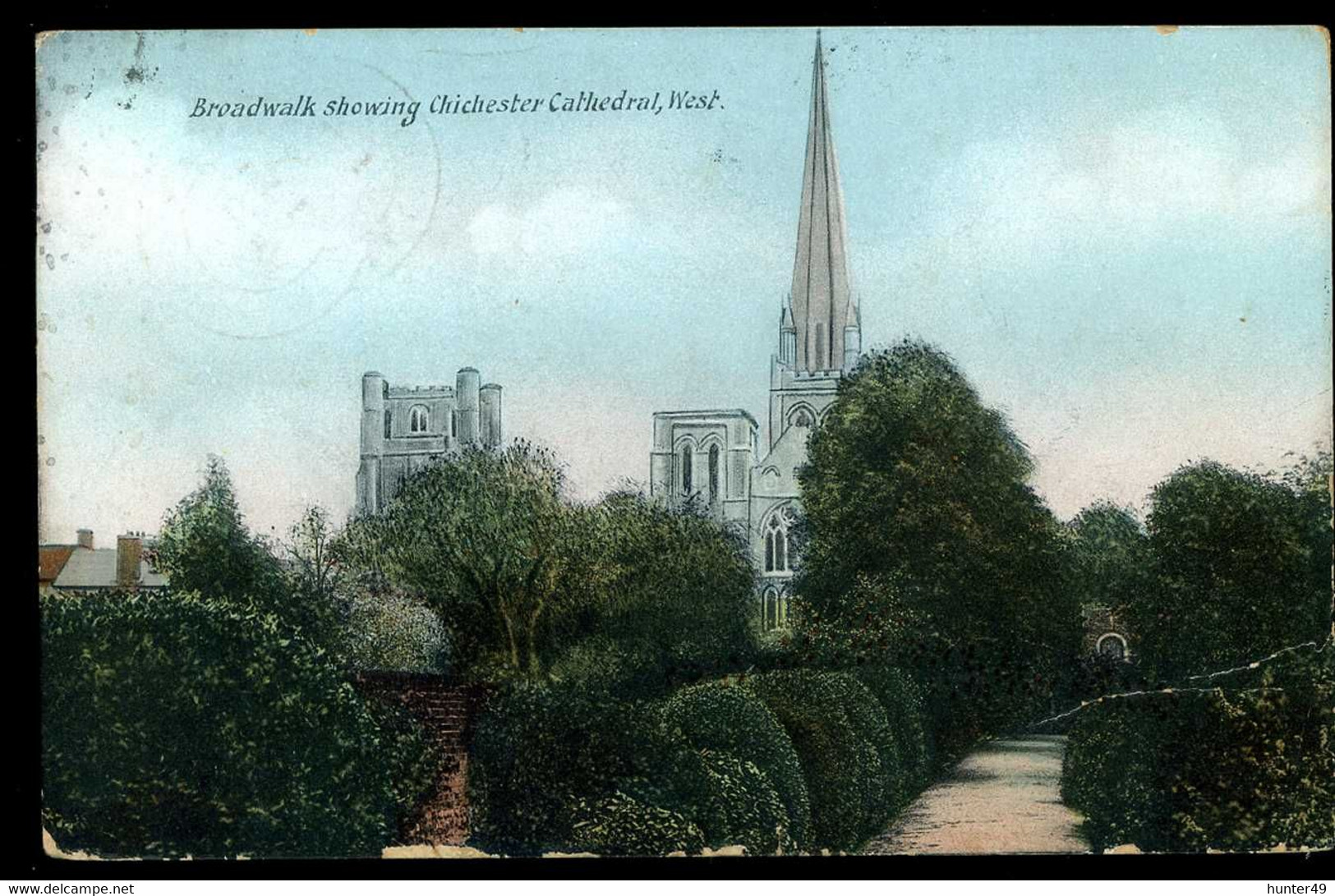 Chichester Broadwalk Showing Cathedral West 1908 Folded Corner Coin Plié - Chichester