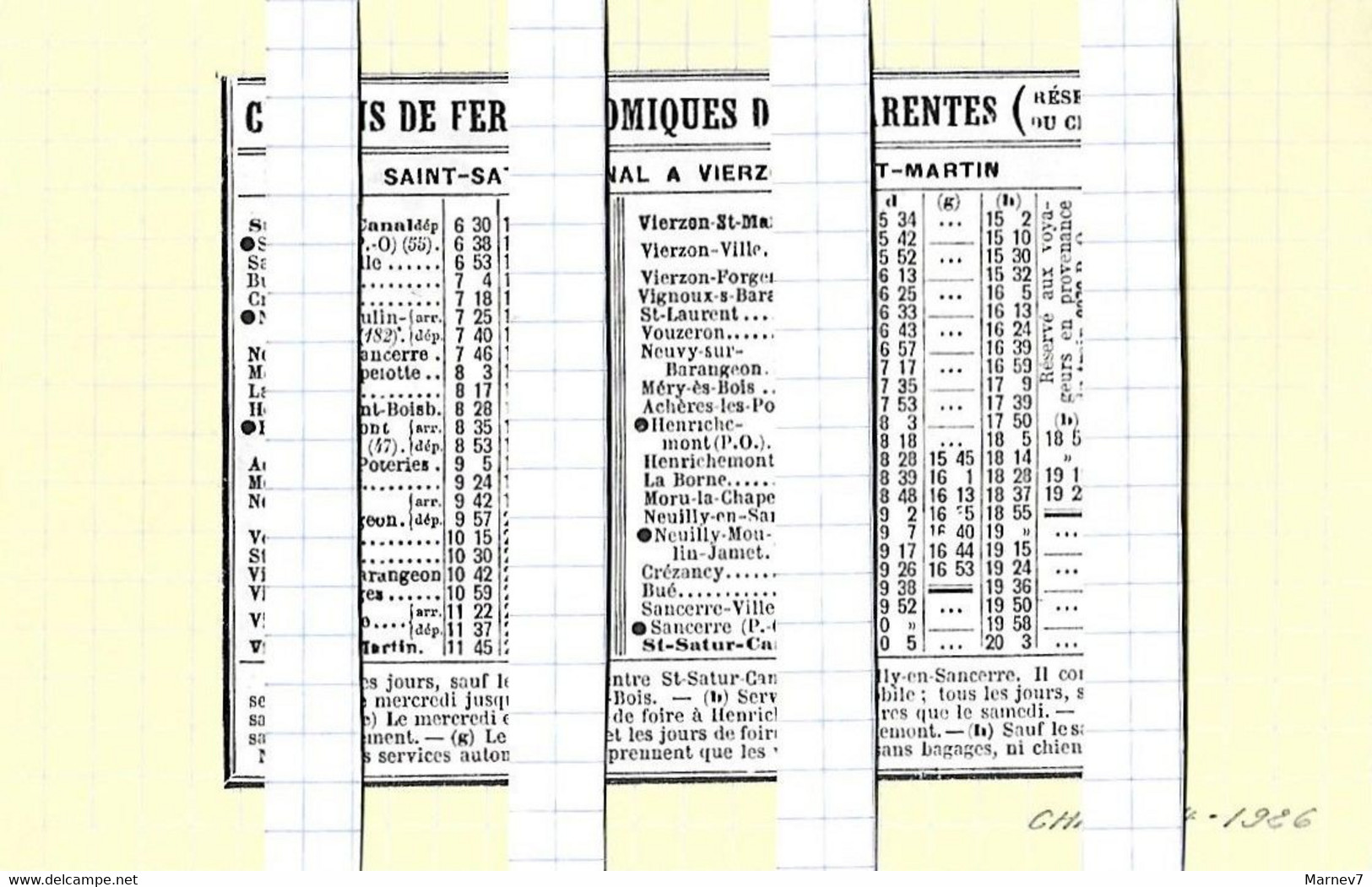 18 Cher - Horaires Trains Chemins Fer économiques Des Charentes - Saint Satur Canal à Vierzon Saint Martin  - Chaix - - Europa