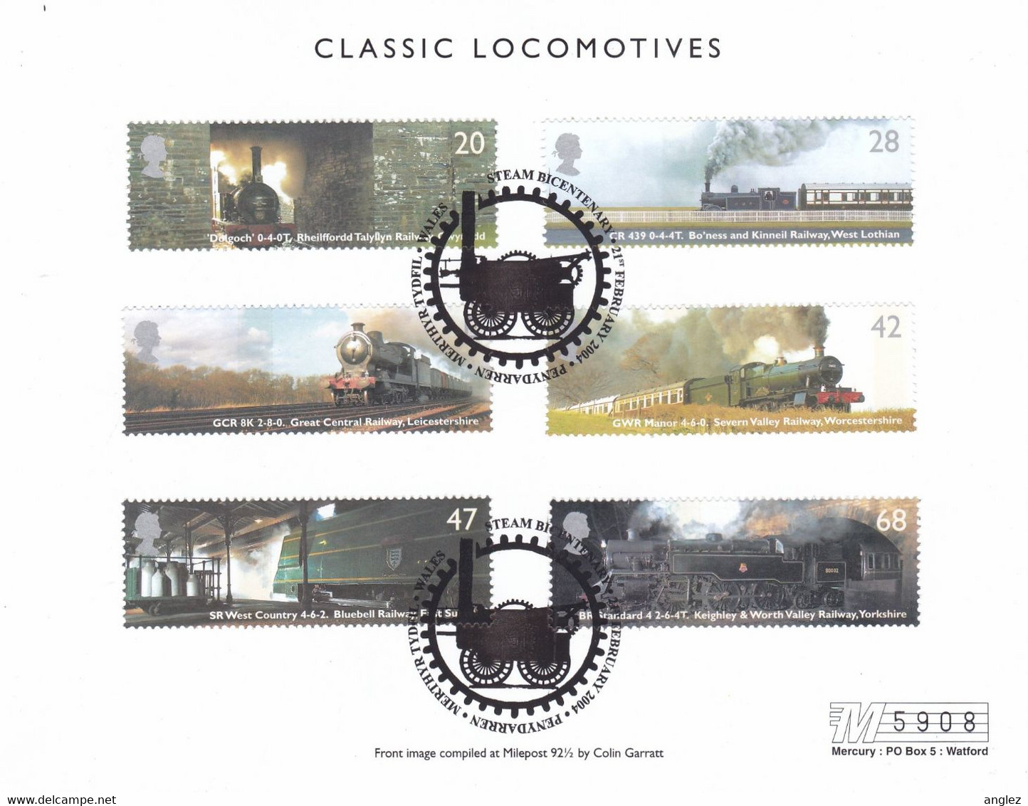 Great Britain - 1984 Classic Locomotives Set On Presentation Card - Merthyr Tydfil Pictorial Pmk - 2001-2010 Em. Décimales