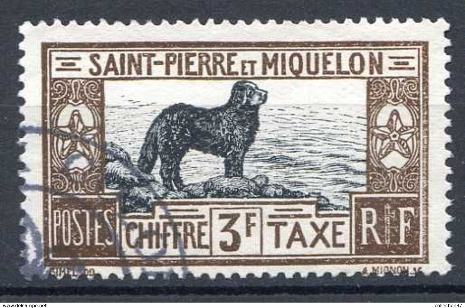 SAINT PIERRE Et MIQUELON < TAXE Oblitéré N° 31 Ø Used Ø Cote 76.00 € < CHIEN De TERRE NEUVE - CACHET POSTE Aux COLONIES - Timbres-taxe