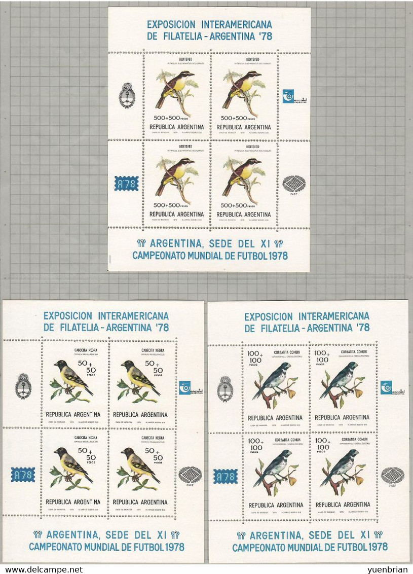 Argentina 1978, Bird, Birds, 5x Sheetlet Of 4v, MNH** - Sparrows