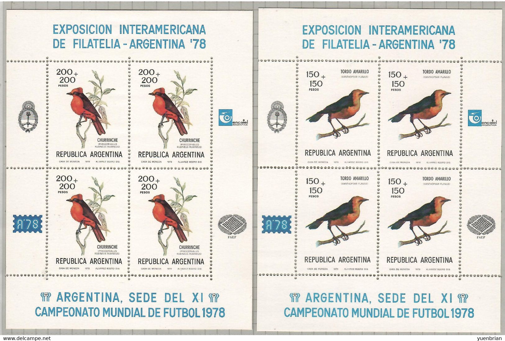 Argentina 1978, Bird, Birds, 5x Sheetlet Of 4v, MNH** - Sparrows