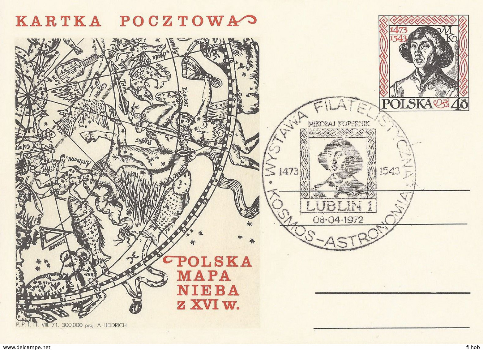 Poland Postmark D72.04.08 Lub03: LUBLIN Philatelic Exhibition Cosmos - Astronomy Copernicus - Interi Postali