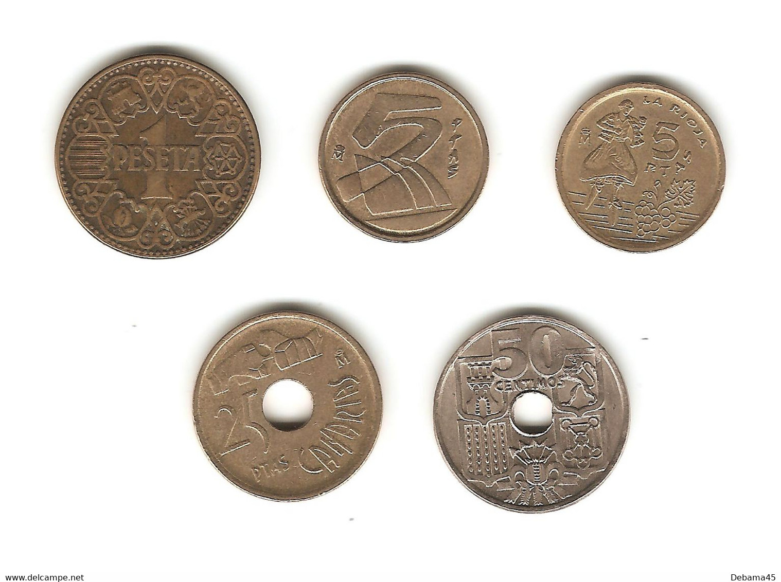 81/ Espagne : 1 Peseta 1944 - 5 Pesetas 1991, 1996 - 25 Pesetas 1994 - 50 Centimos 1963 - 1 Peseta