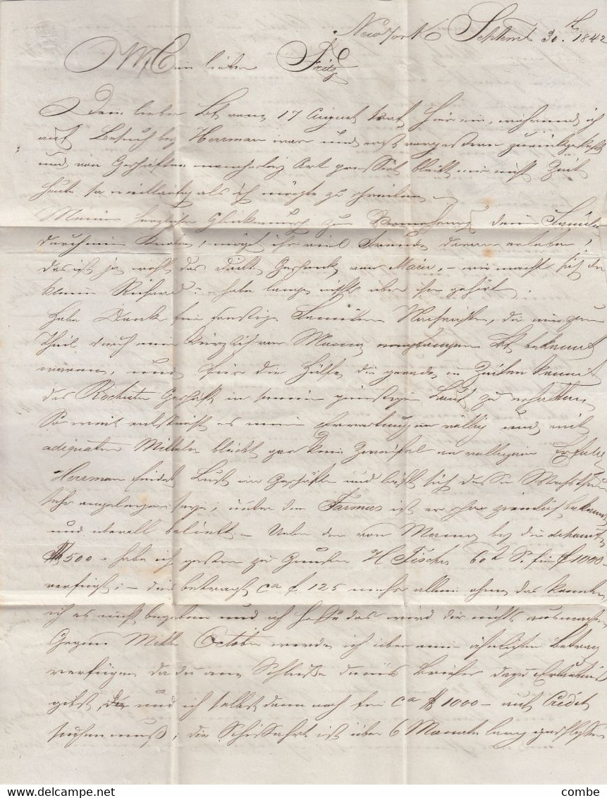 COVER. USA. 30 SEPT 1842. NEW-YORK. PAID. TO AMSTERDAM. VIA BOSTON. PACKET LETTER - …-1845 Voorfilatelie