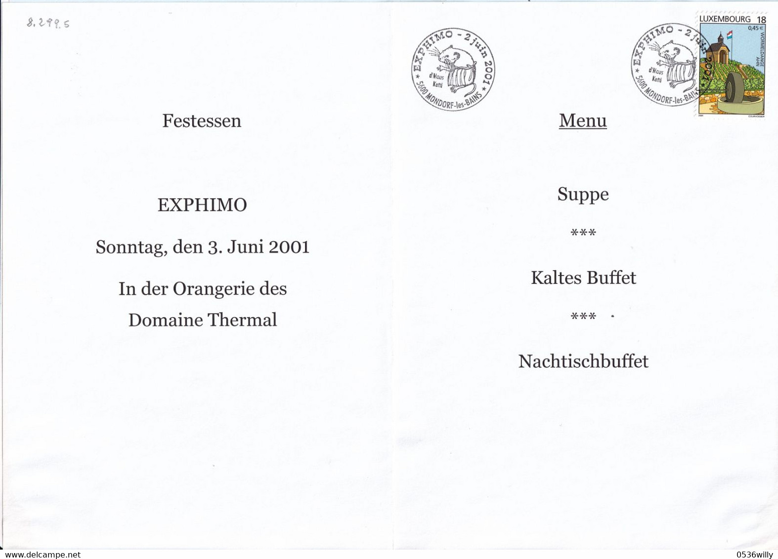 Mondorf-les-Bains EXPHIMO '01 (8.299.5) - Lettres & Documents