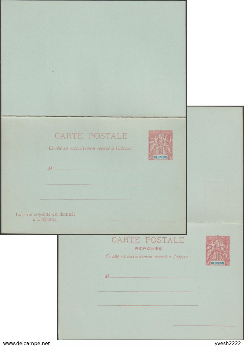 Réunion 1901 Carte Postale, Entier Postal Officiel Avec Réponse Payée. 10 C Allégorie, Carmin, Sans Date. Superbe - Lettres & Documents