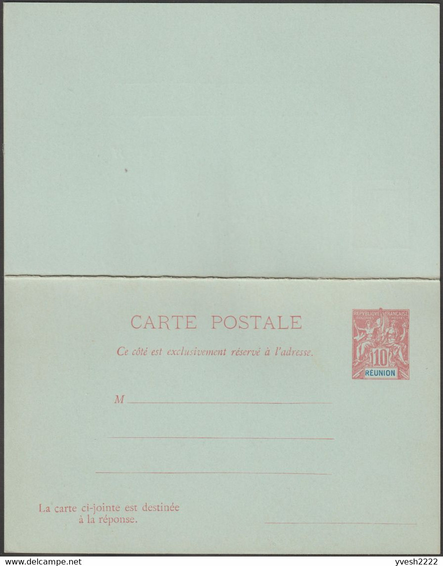 Réunion 1901 Carte Postale, Entier Postal Officiel Avec Réponse Payée. 10 C Allégorie, Carmin, Sans Date. Superbe - Lettres & Documents