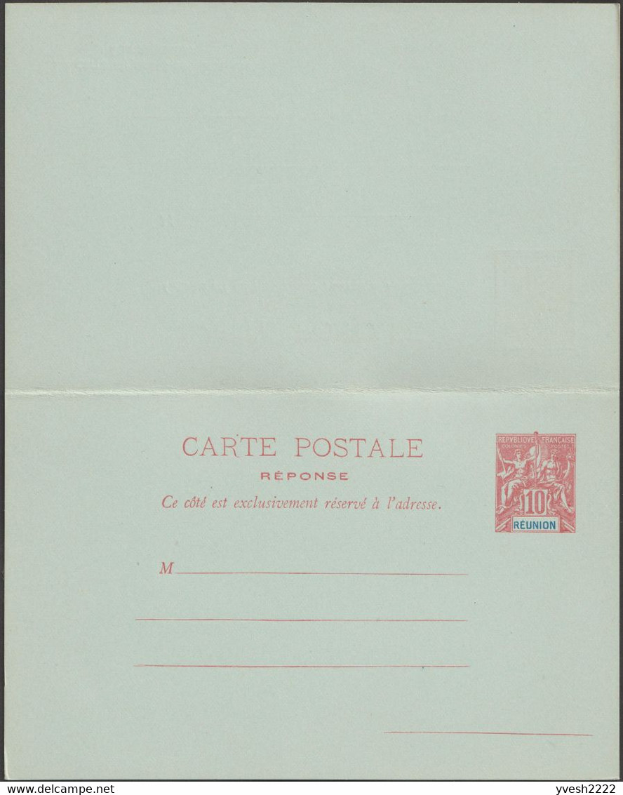 Réunion 1901 Carte Postale, Entier Postal Officiel Avec Réponse Payée. 10 C Allégorie, Carmin, Sans Date. Superbe - Lettres & Documents