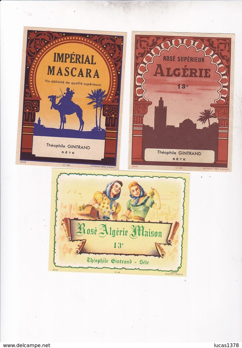 3 ETIQUETTES VIN D ALGERIE / ROSE / MASCARA / THEOPHILE GUINTRAND / SETE - Collezioni & Lotti