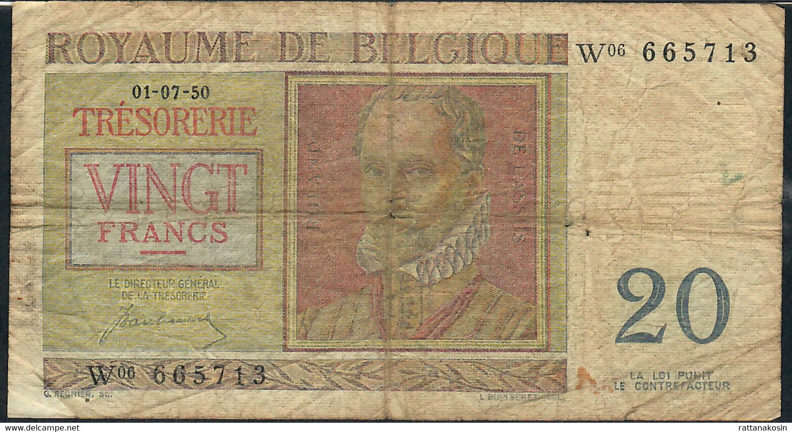 BELGIUM P132a 20 FRANCS 1950 FINE - 20 Francs