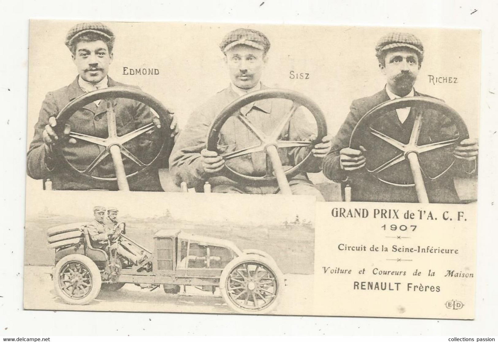 Cp , Reproduction ,  Vierge , Grand Prix De L'A.C.F 1907 , RENAULT Frères , Ed. Cécodi - Rallyes